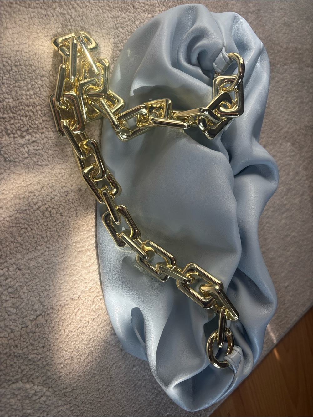 Bottega Veneta Powder Blue Padded Clutch with Gold Chain - Picture 5 of 6